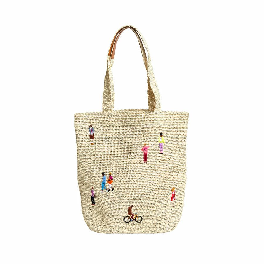 PPPRINTCITY RAFFIA TOTE BAG / ラフィアトートバッグ ライトベージュ  